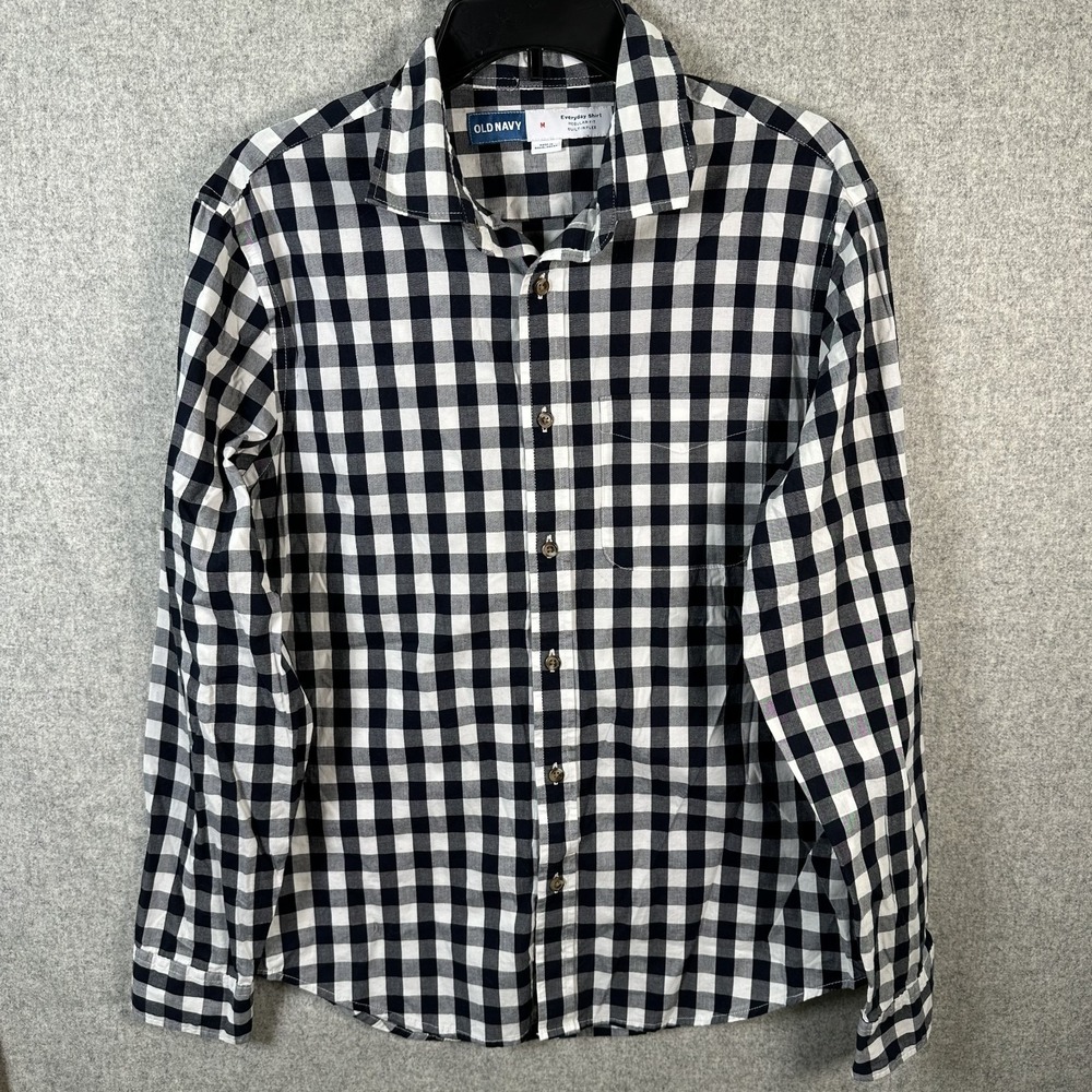 Old Navy Boys Medium Everyday Shirt Checkered Long Sleeve Black White Button - Picture 5 of 10